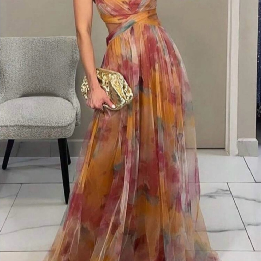 Elegant Multicolor Floral Evening Gown